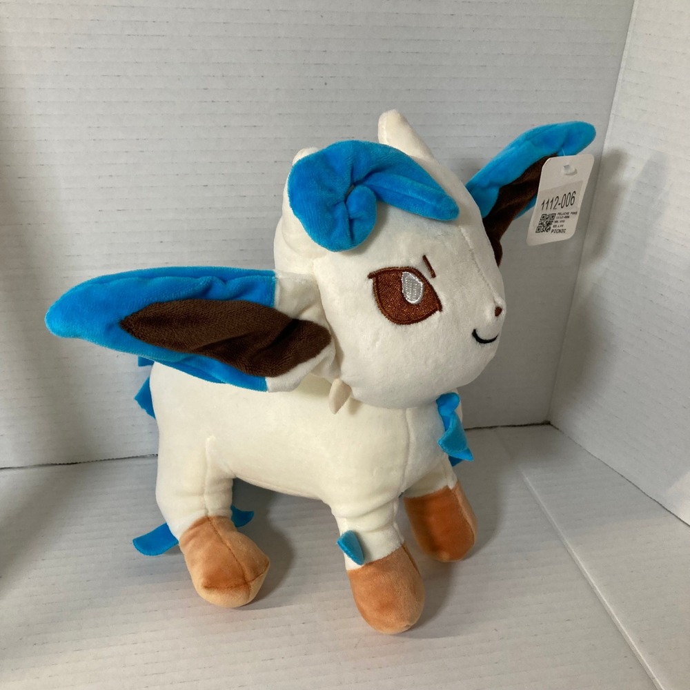 Unbranded Glaceon Inspired Mythical Creature Plush White Blue Brown 12 Inch